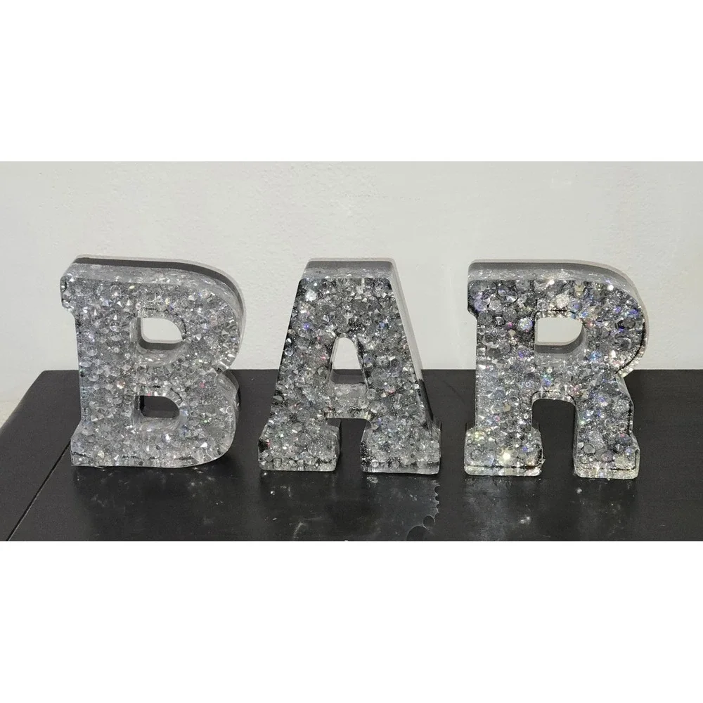 Handmade Resin BAR Sign Sparkle Glitter Decor Heavy Statement Piece‎